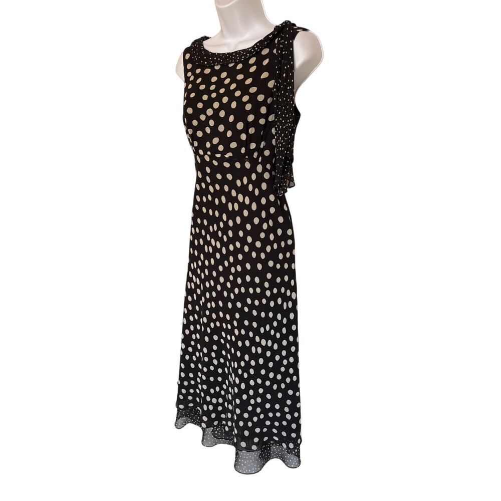 Cynthia Howie Vintage Silk Polka Dot Bias Cut Layered Midi Dress with Tie size 6 - Picture 6 of 13